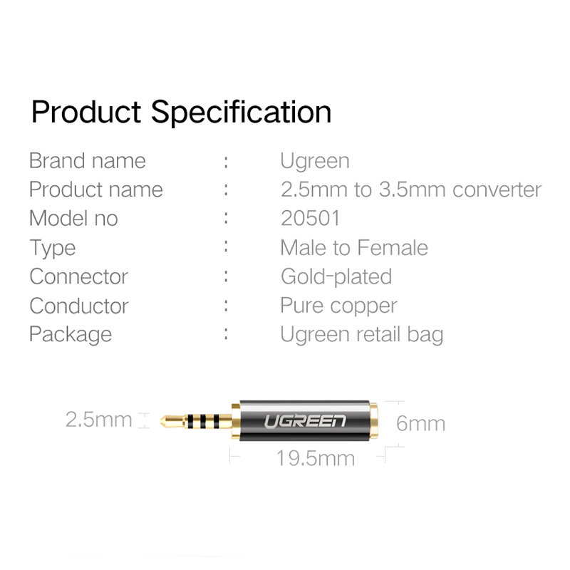 Adapter 2.5mm M na 3.5mm F Ugreen adapter 2 5mm m na 3 5mm f ugreen 2940_1.jpg