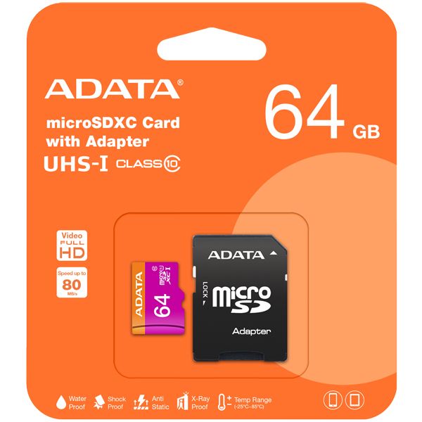 ADATA Micro SD Card 64GB + SD adapter AUSDX64 adata micro sd card 64gb sd adapter ausdx64 4604_11.jpg