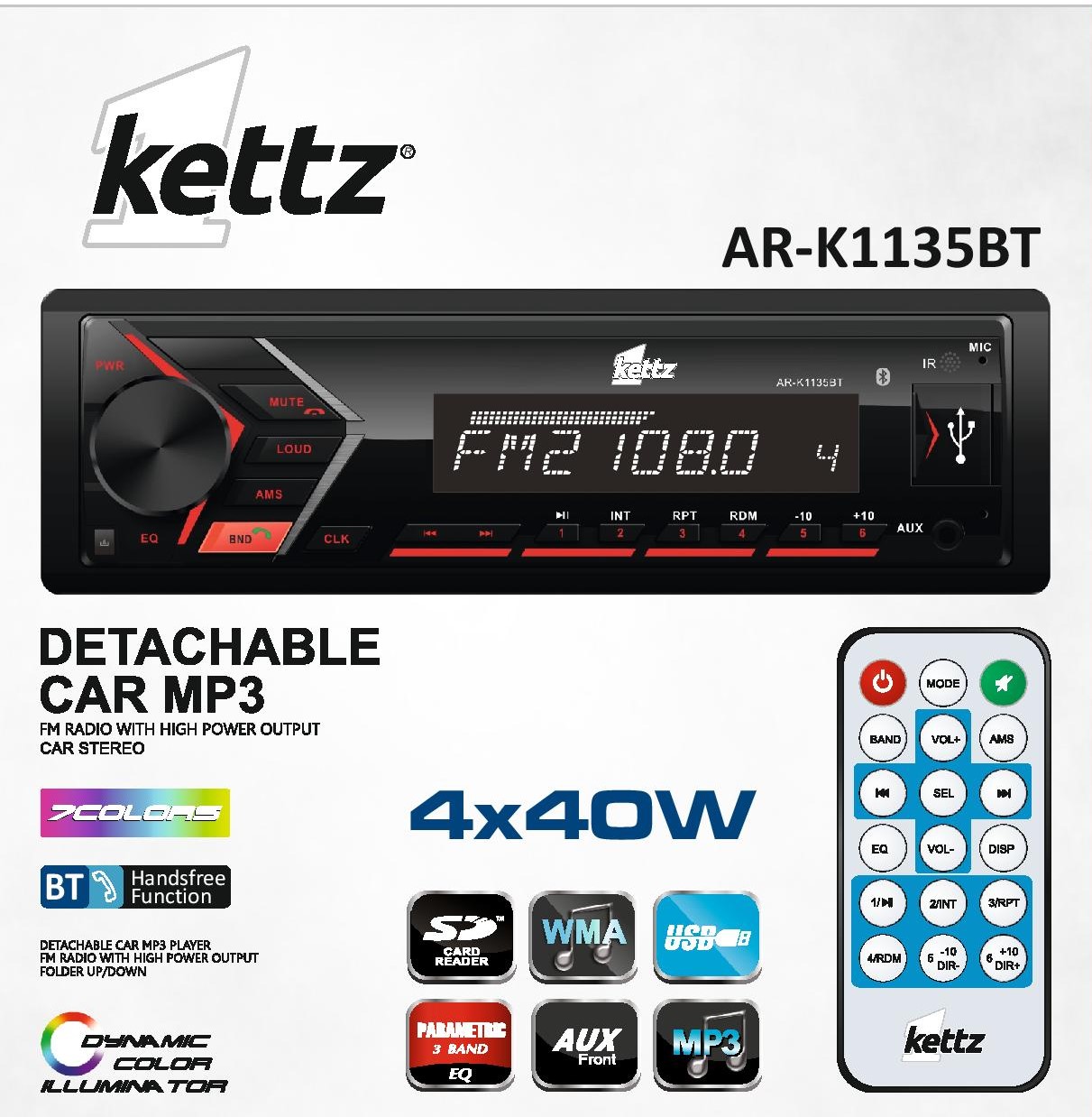 Kettz BT auto radio AR-K1135BT USB/SD 4x40W kettz bt auto radio ar k1135bt usb sd 4x40w 2183_4.jpg