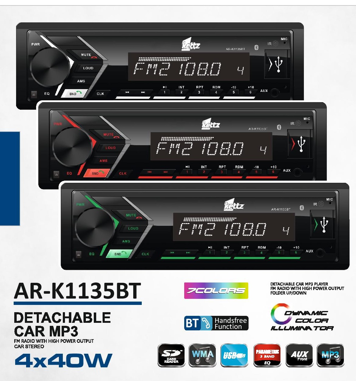Kettz BT auto radio AR-K1135BT USB/SD 4x40W kettz bt auto radio ar k1135bt usb sd 4x40w 2183_5.jpg
