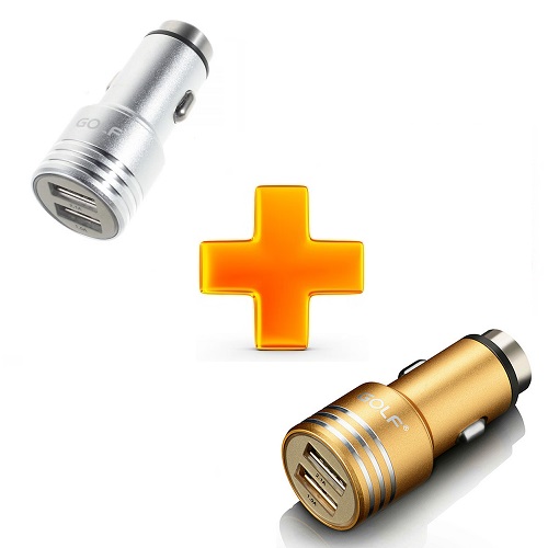 Auto punjač metalni 2USB 2.1A GOLF GF-C06 srebrni i zlatni slika_00G83