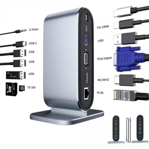 Tip C HUB 12/1 HDMI 3*USB VGA AUDIO SD/TF PD 