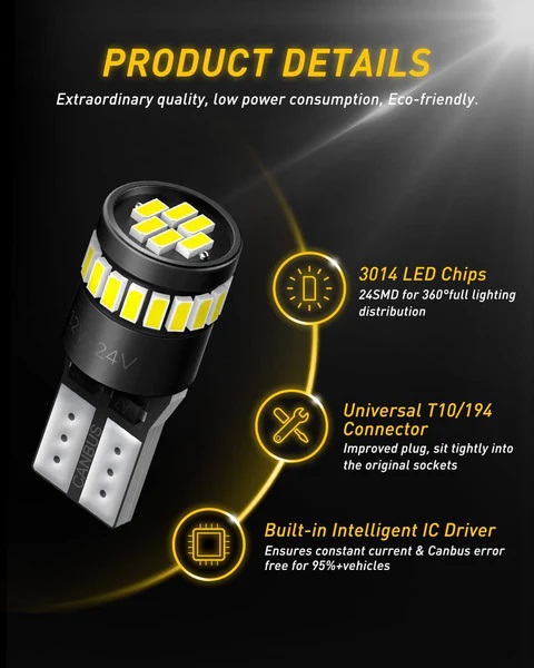 uxito 194 led light bulb 6000k white 168 2825 w5w t10 wedge 24 smd 3014 chipsets error free 12493225885769_x600