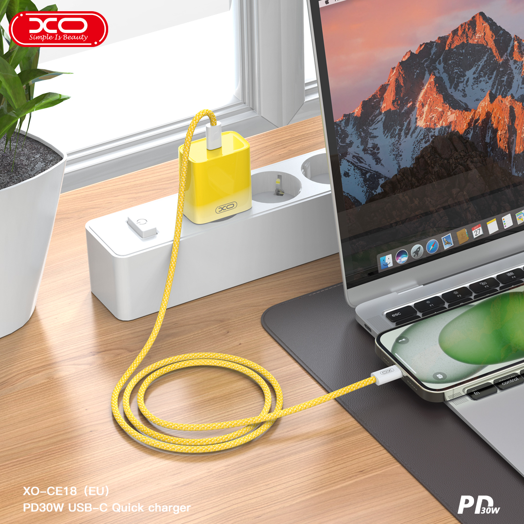 XO Brzi punjač USB-C 30W CE18 žuti xo brzi punjac usb c 30w ce18 zuti 4778_2.jpg