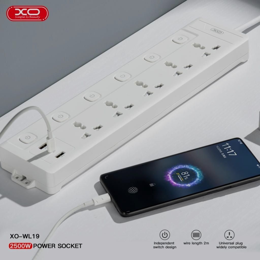 XO Produžni Kabl WL19 5 utičnica + 2USB+C 2m xo produzni kabl wl19 5 uticnica 2usb c 2m 4422_2.jpg